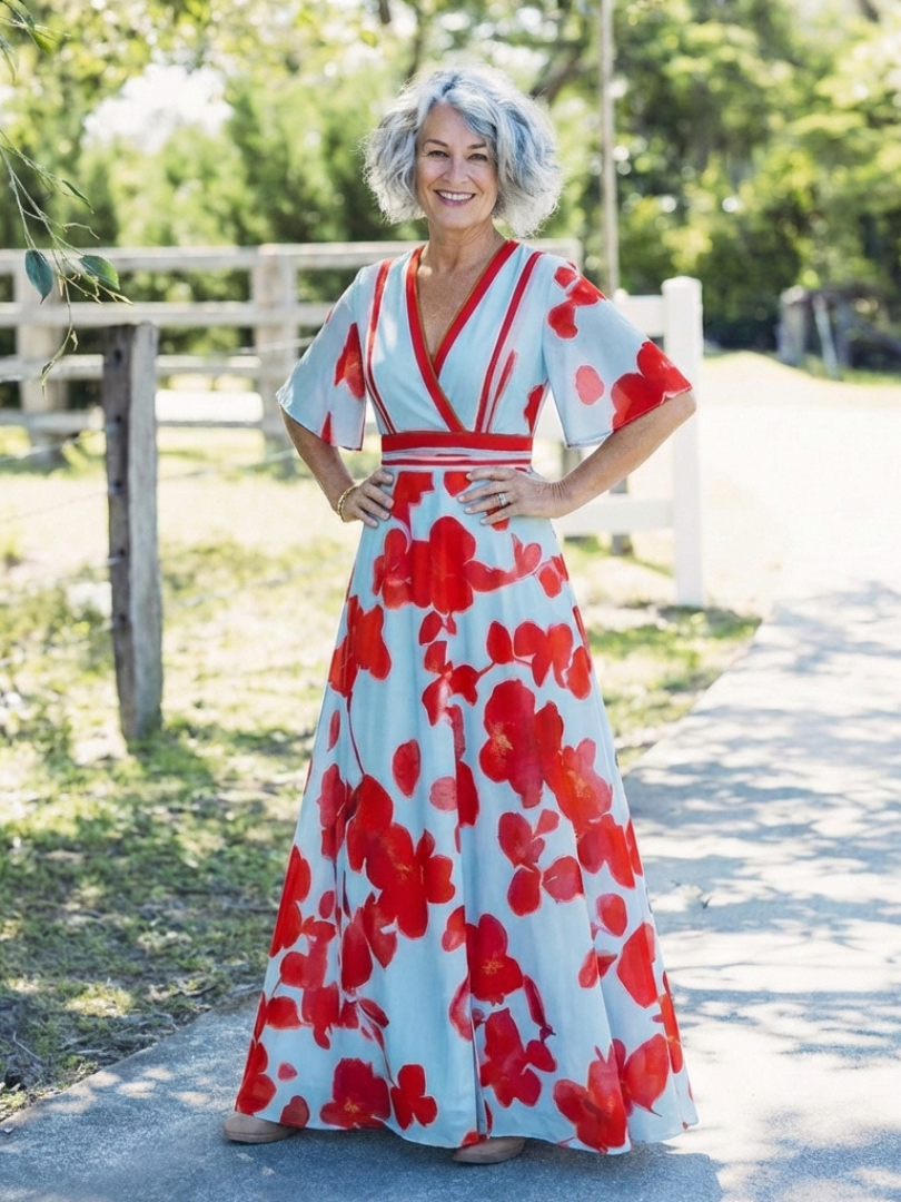 | Robe Maxi Fleurie a Manches Corinne