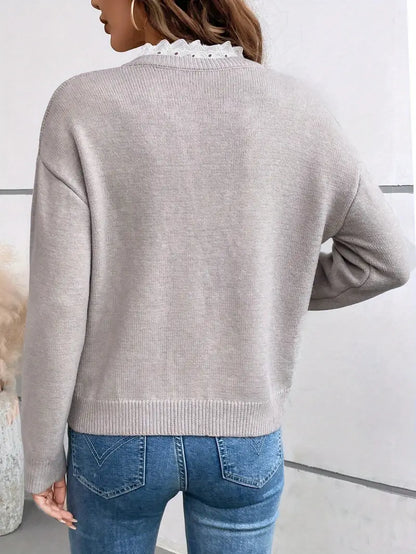 Céline™ | Jersey Chic de Punto con Cuello de Encaje Elegante