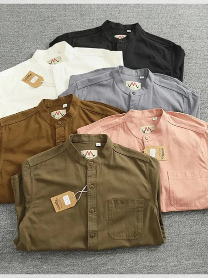 Jersey de Algodón con Cuello Mao de Caballero
