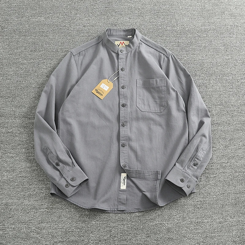 Jersey de Algodón con Cuello Mao de Caballero
