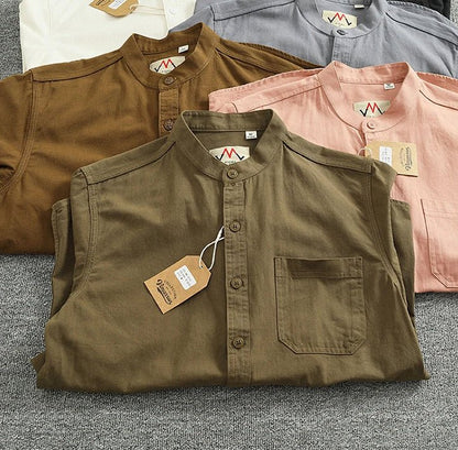 Jersey de Algodón con Cuello Mao de Caballero