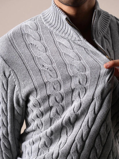 Jersey de Algodón de Fibra Larga con Media Cremallera