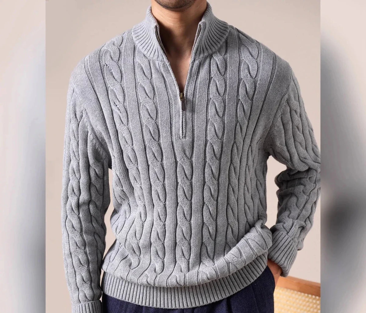 Jersey de Algodón de Fibra Larga con Media Cremallera