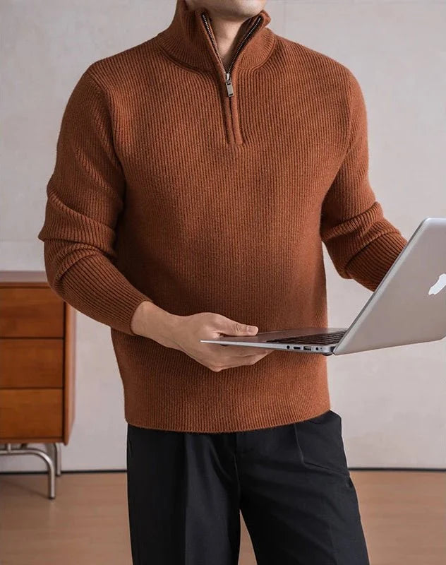 Jersey con Cremallera y Cuello Alto Pesado