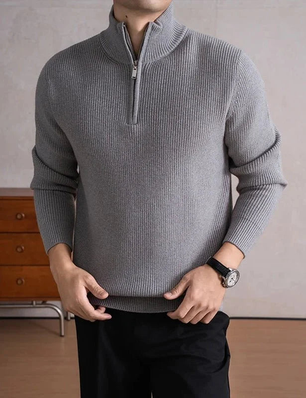 Jersey con Cremallera y Cuello Alto Pesado