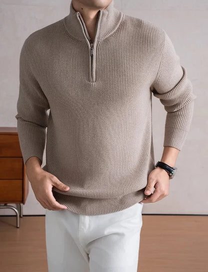 Jersey con Cremallera y Cuello Alto Pesado