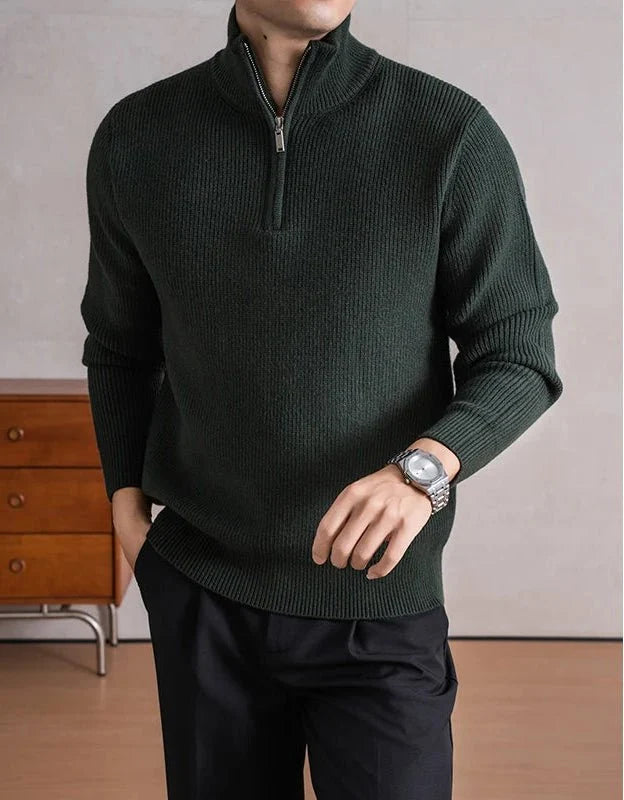 Jersey con Cremallera y Cuello Alto Pesado