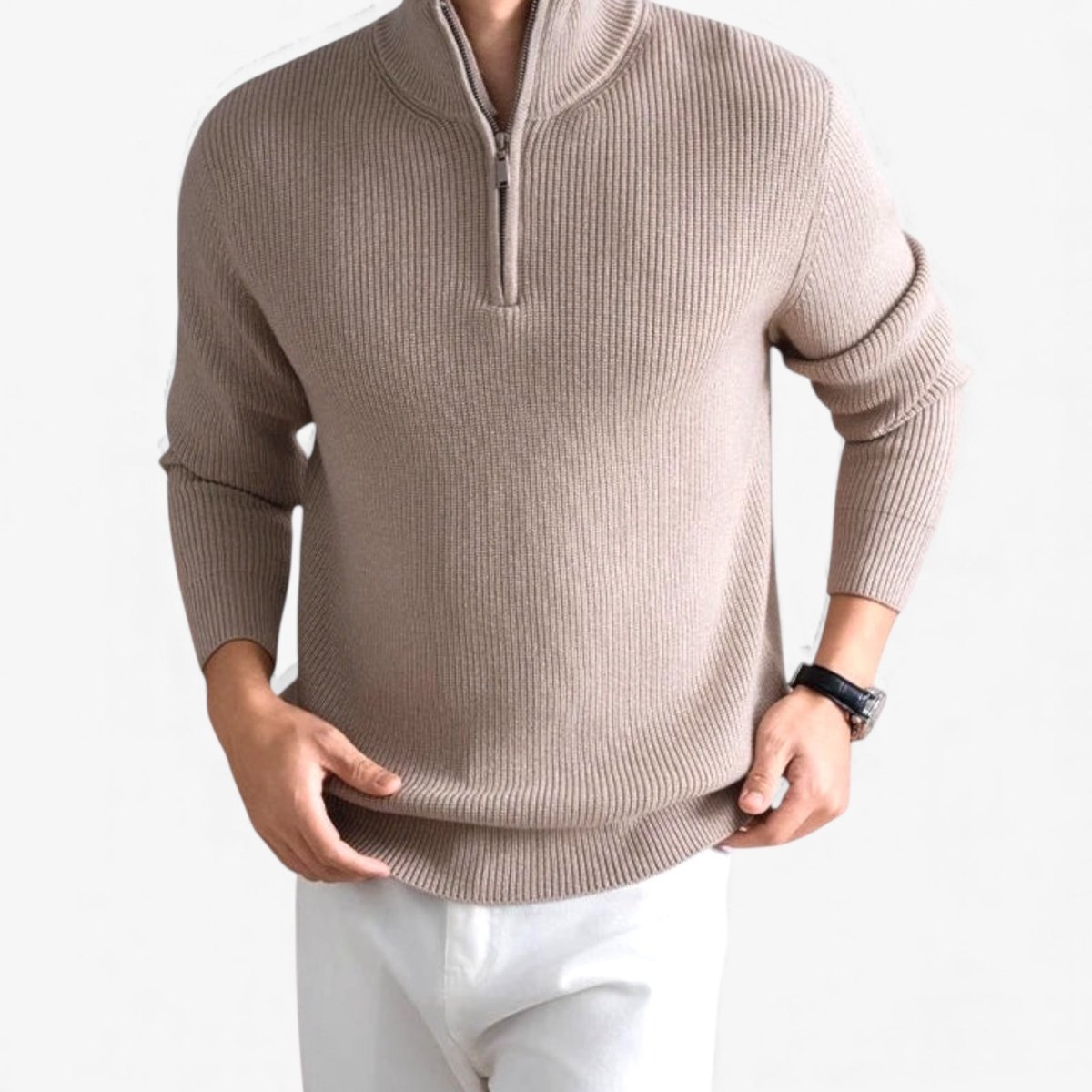 Jersey con Cremallera y Cuello Alto Pesado