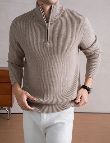 Jersey con Cremallera y Cuello Alto Pesado