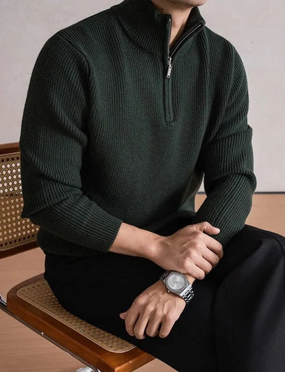Jersey con Cremallera y Cuello Alto Pesado