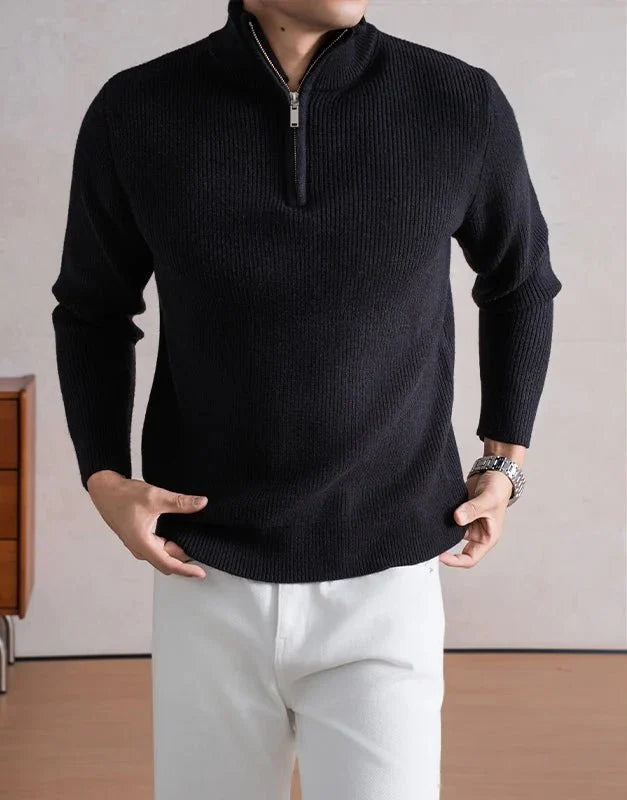 Jersey con Cremallera y Cuello Alto Pesado