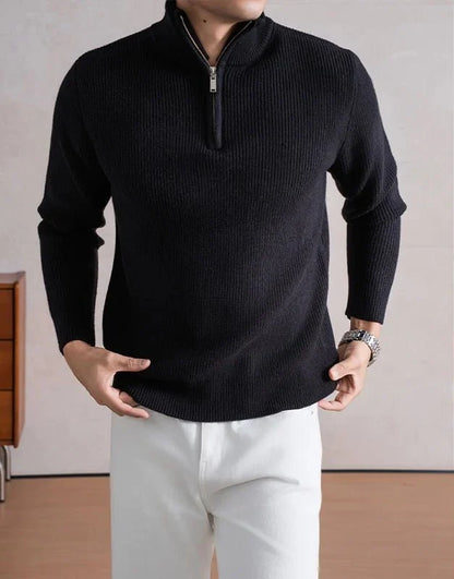 Jersey con Cremallera y Cuello Alto Pesado