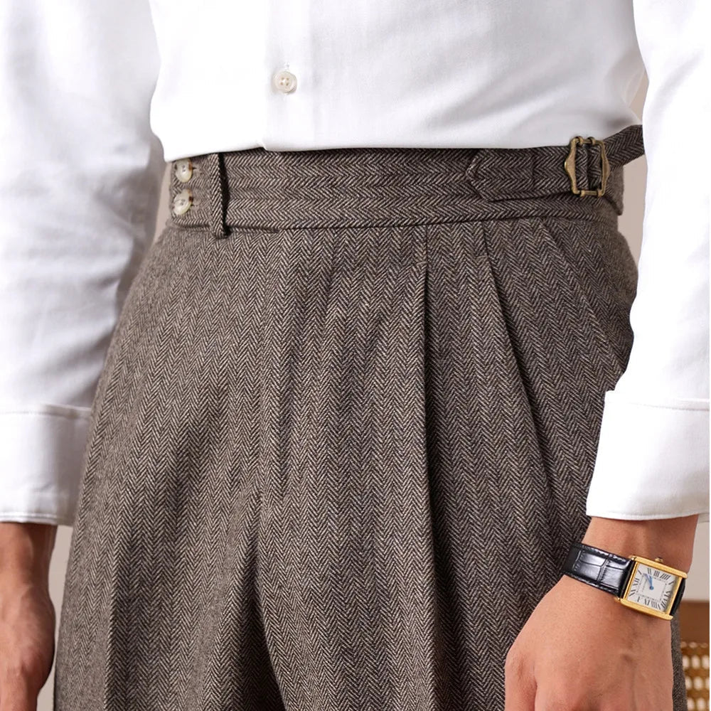 Pantalones de Otoño de Mezcla de Lana en Espiga