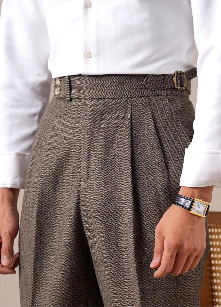 Pantalones de Otoño de Mezcla de Lana en Espiga