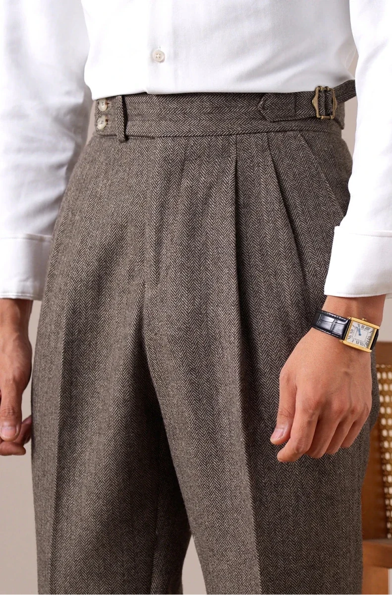 Pantalones de Otoño de Mezcla de Lana en Espiga