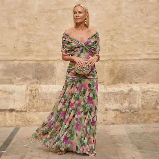 | Robe Longue Plissée Fleurie Michèle