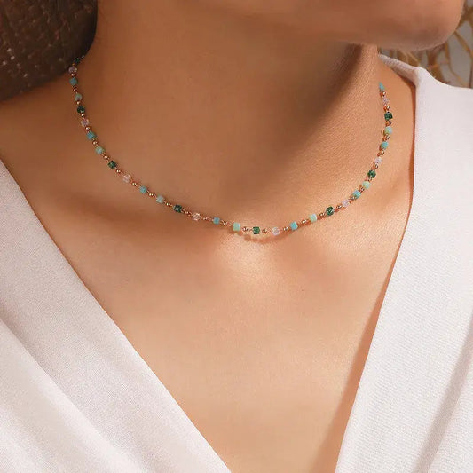 Collar Chapado Oro con Piedras de Colores