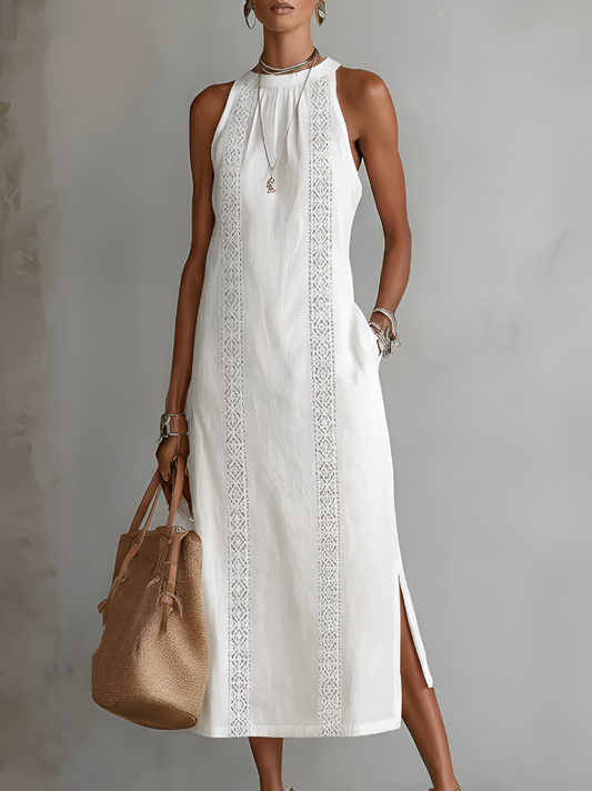 Vestido Tatiana – Midi de Lino con Cuello Mao