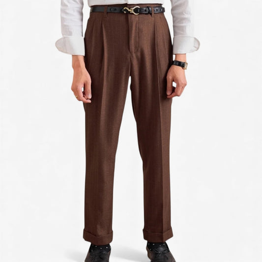 Pantalones Rectos Marrones de Oficina Estilo Italiano