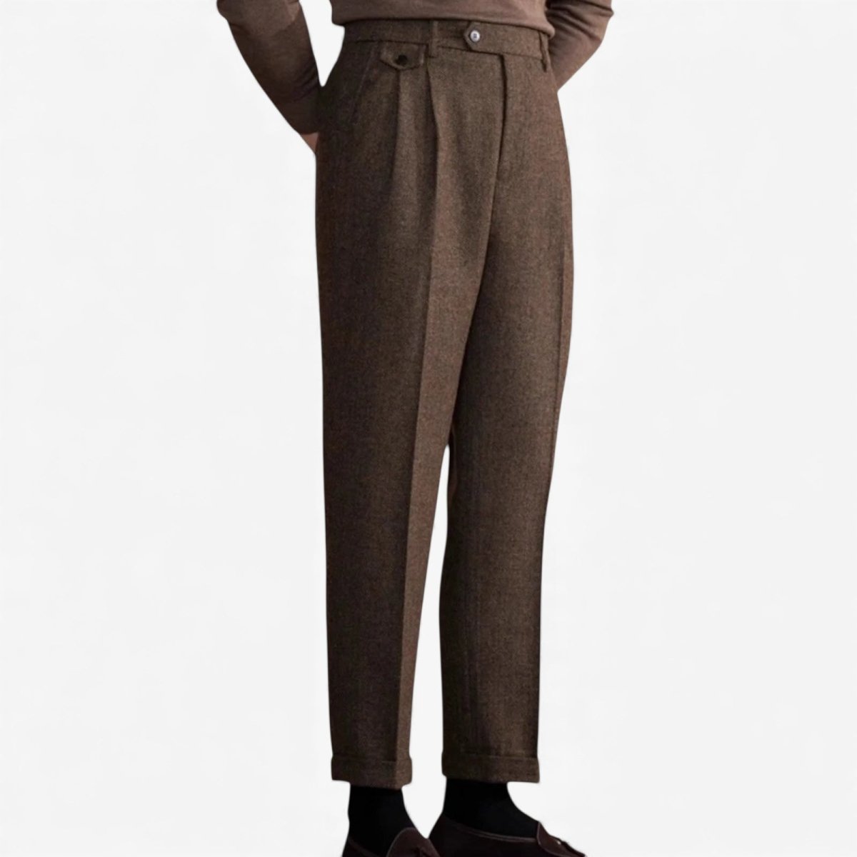 Pantalones Rectos de Lana en Espiga Estilo Italiano