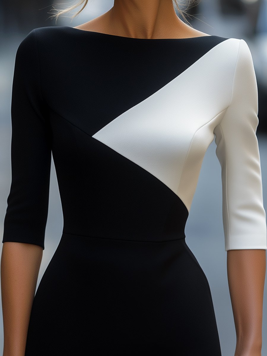 Vestido elegante bicolor de corte asimétrico