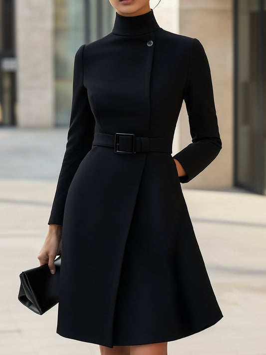 Vestido elegante con cuello subido y cinturón