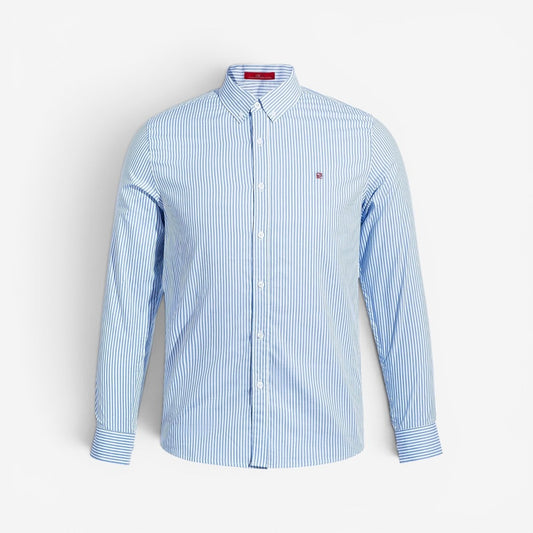 Camisa Azul Clásica a Rayas Leo
