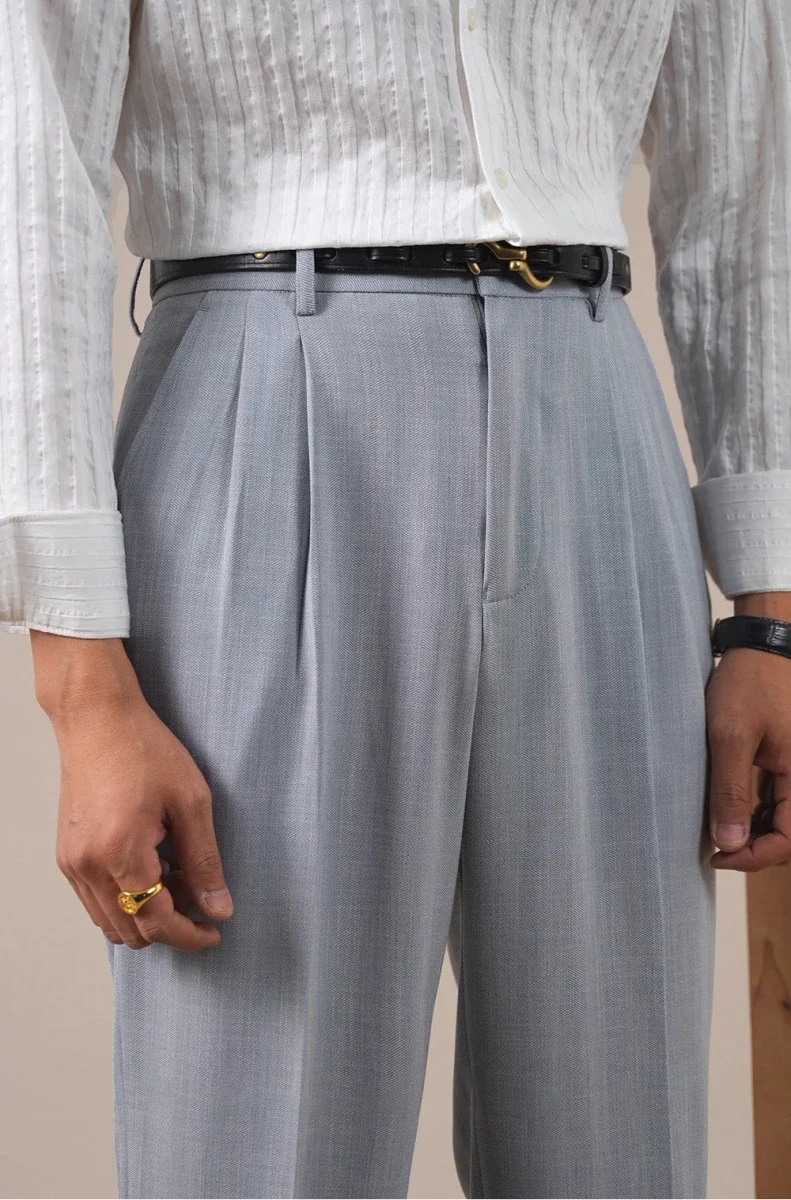 Pantalones de Negocios con Doble Pinza Corte Recto Leo