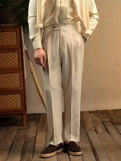 Pantalones de Lino Beige Leo