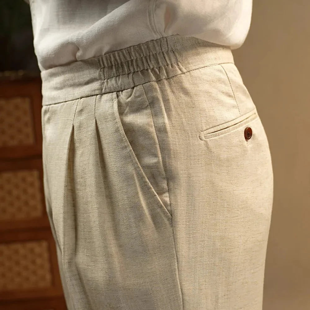 Pantalones de Lino Beige Leo