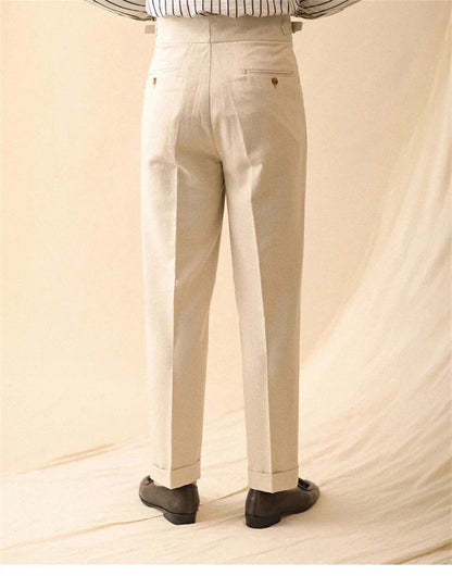 Pantalones de Lino de Corte Recto de Negocios