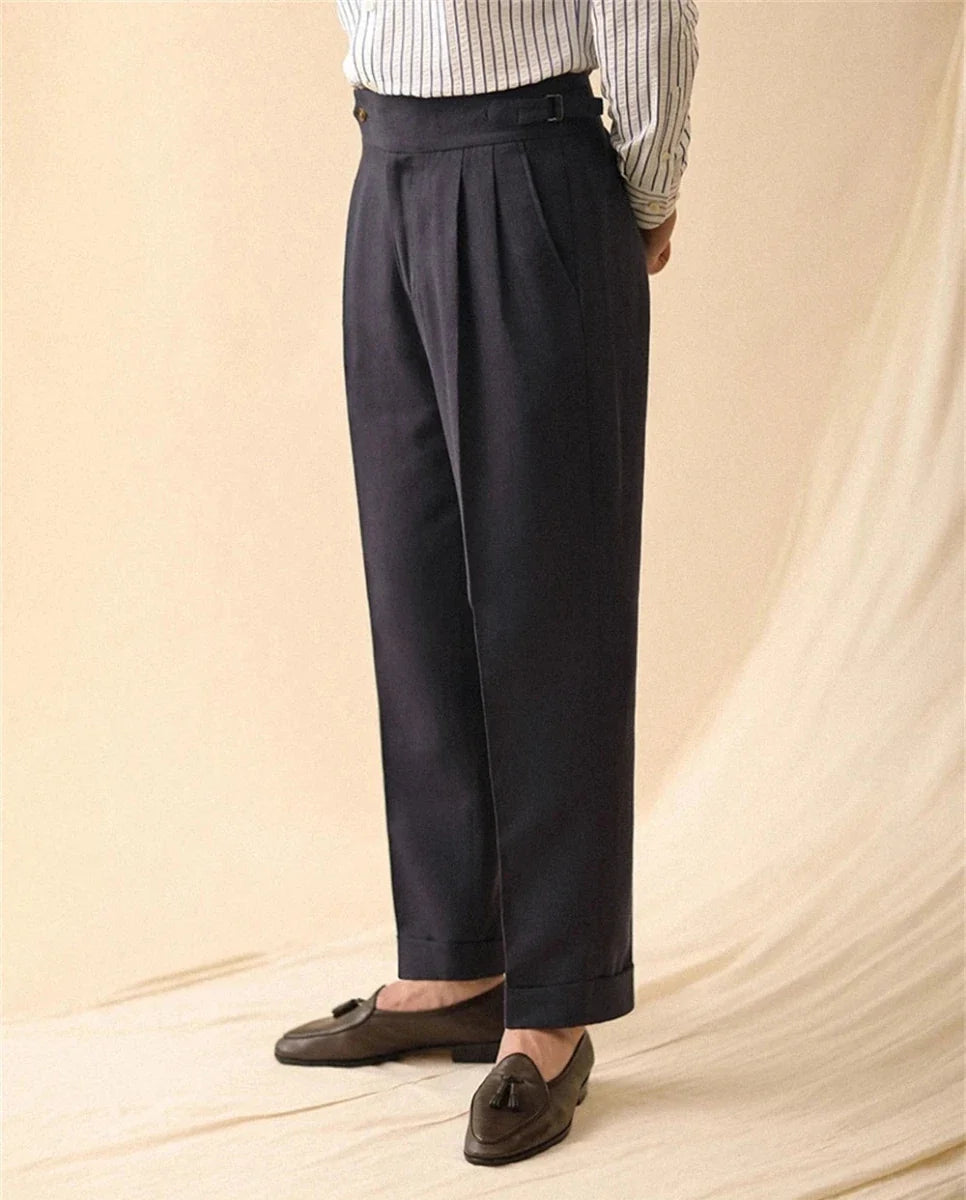 Pantalones de Lino de Corte Recto de Negocios