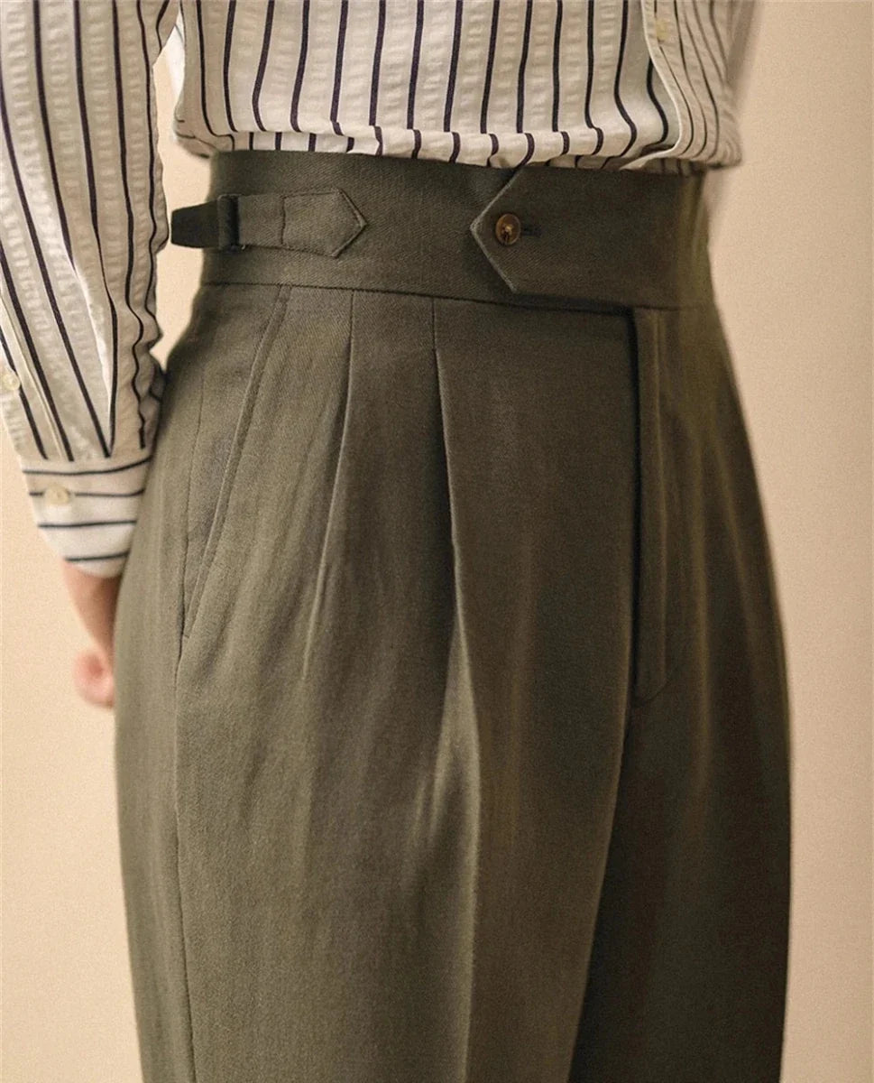 Pantalones de Lino de Corte Recto de Negocios
