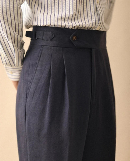 Pantalones de Lino de Corte Recto de Negocios