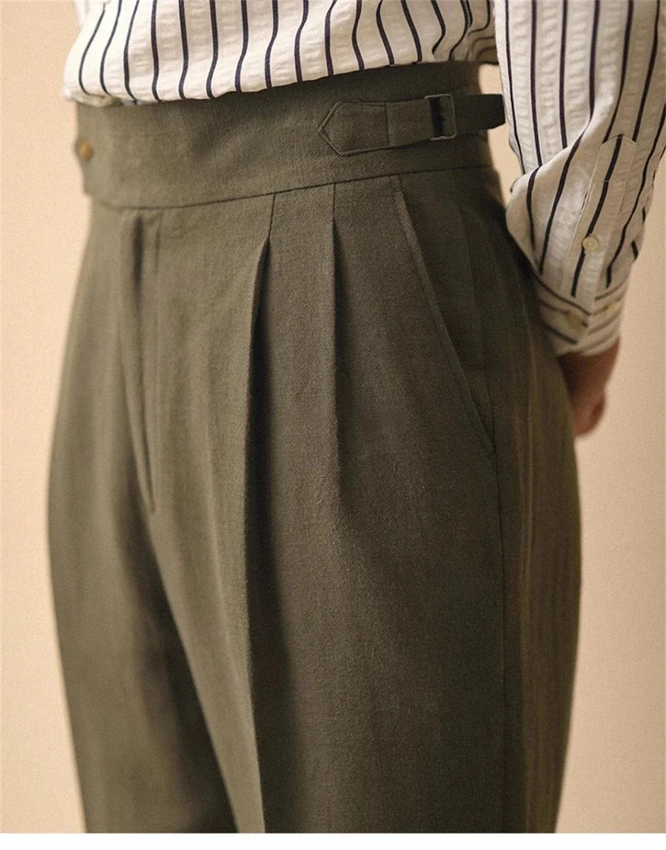 Pantalones de Lino de Corte Recto de Negocios
