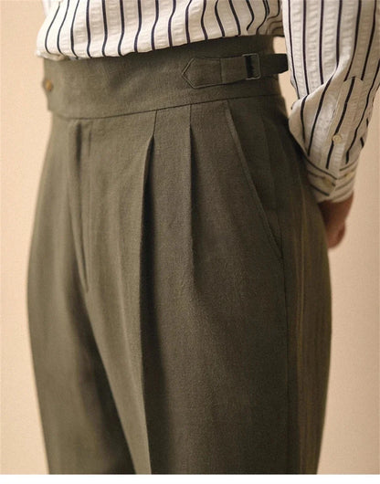 Pantalones de Lino de Corte Recto de Negocios