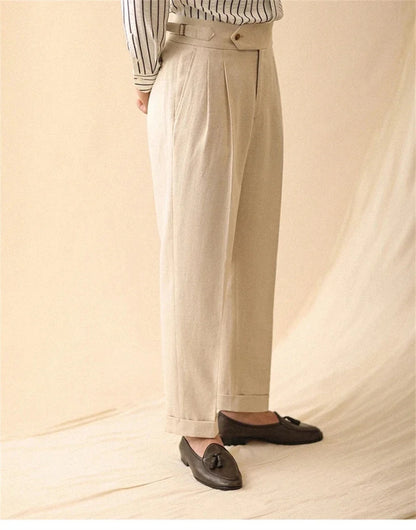 Pantalones de Lino de Corte Recto de Negocios