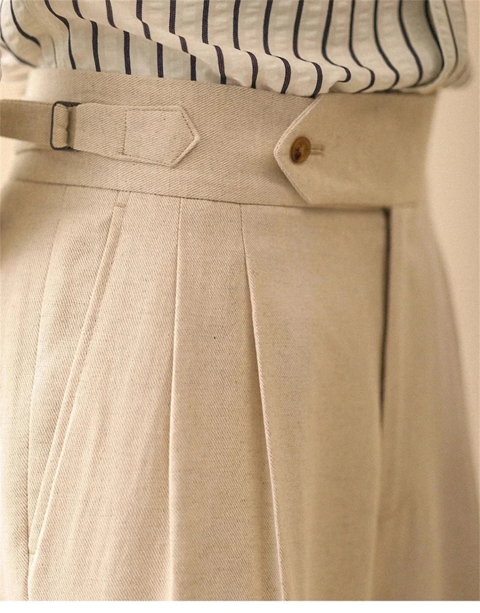 Pantalones de Lino de Corte Recto de Negocios