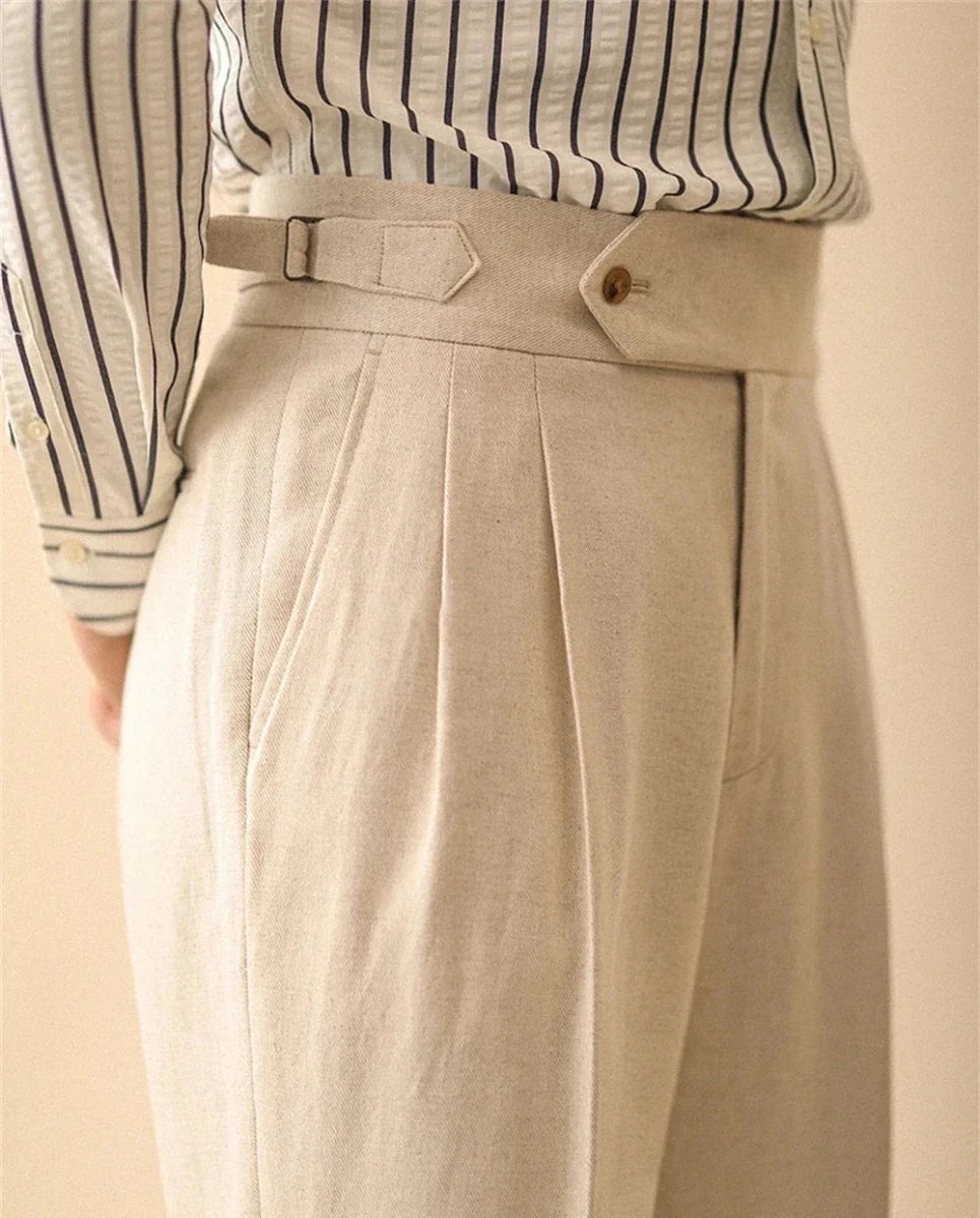 Pantalones de Lino de Corte Recto de Negocios