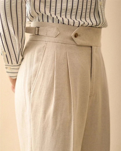 Pantalones de Lino de Corte Recto de Negocios