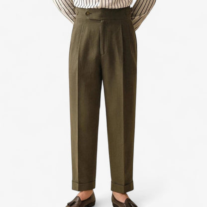 Pantalones de Lino de Corte Recto de Negocios
