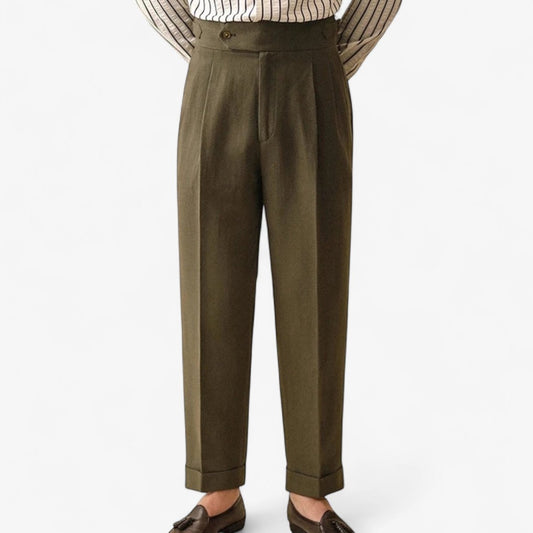 Pantalones de Lino de Corte Recto de Negocios