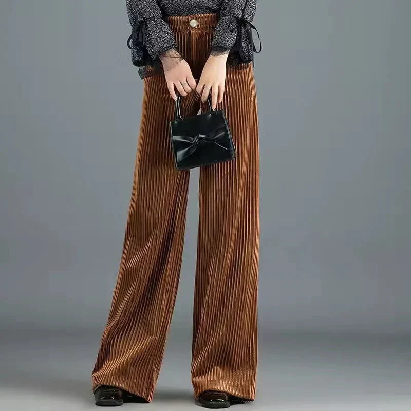 Pantalón de punto de terciopelo de talle alto para mujer