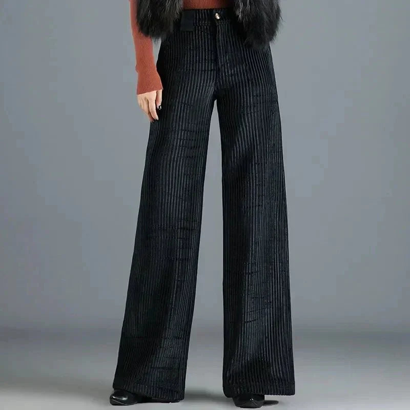 Pantalón de punto de terciopelo de talle alto para mujer