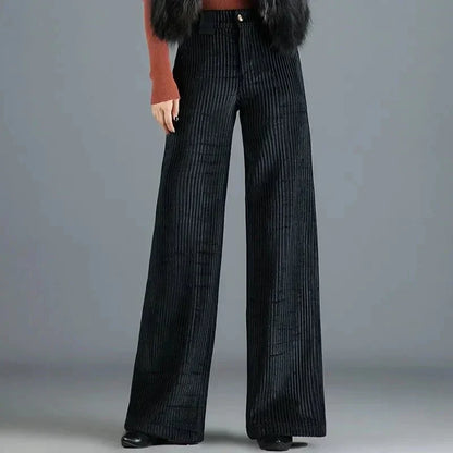 Pantalón de punto de terciopelo de talle alto para mujer