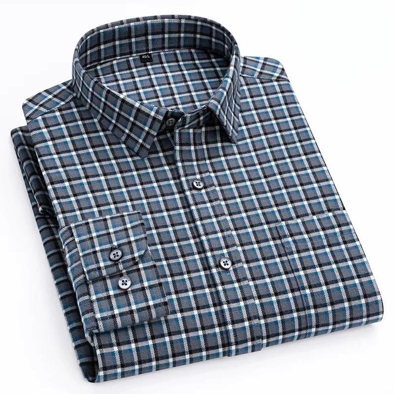 Camisa de Algodón con Microcuádros y Botones para Hombre