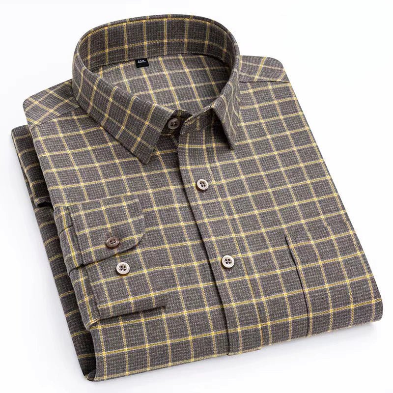 Camisa de Algodón con Microcuádros y Botones para Hombre