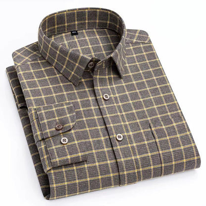 Camisa de Algodón con Microcuádros y Botones para Hombre
