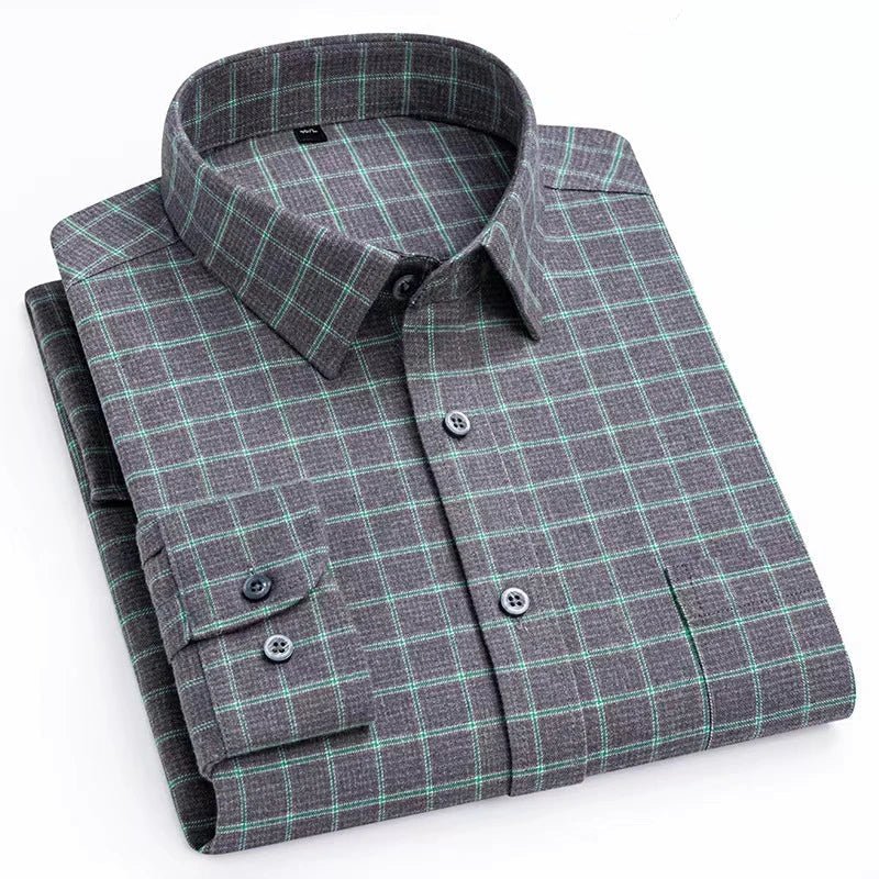 Camisa de Algodón con Microcuádros y Botones para Hombre