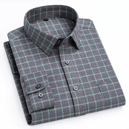 Camisa de Algodón con Microcuádros y Botones para Hombre